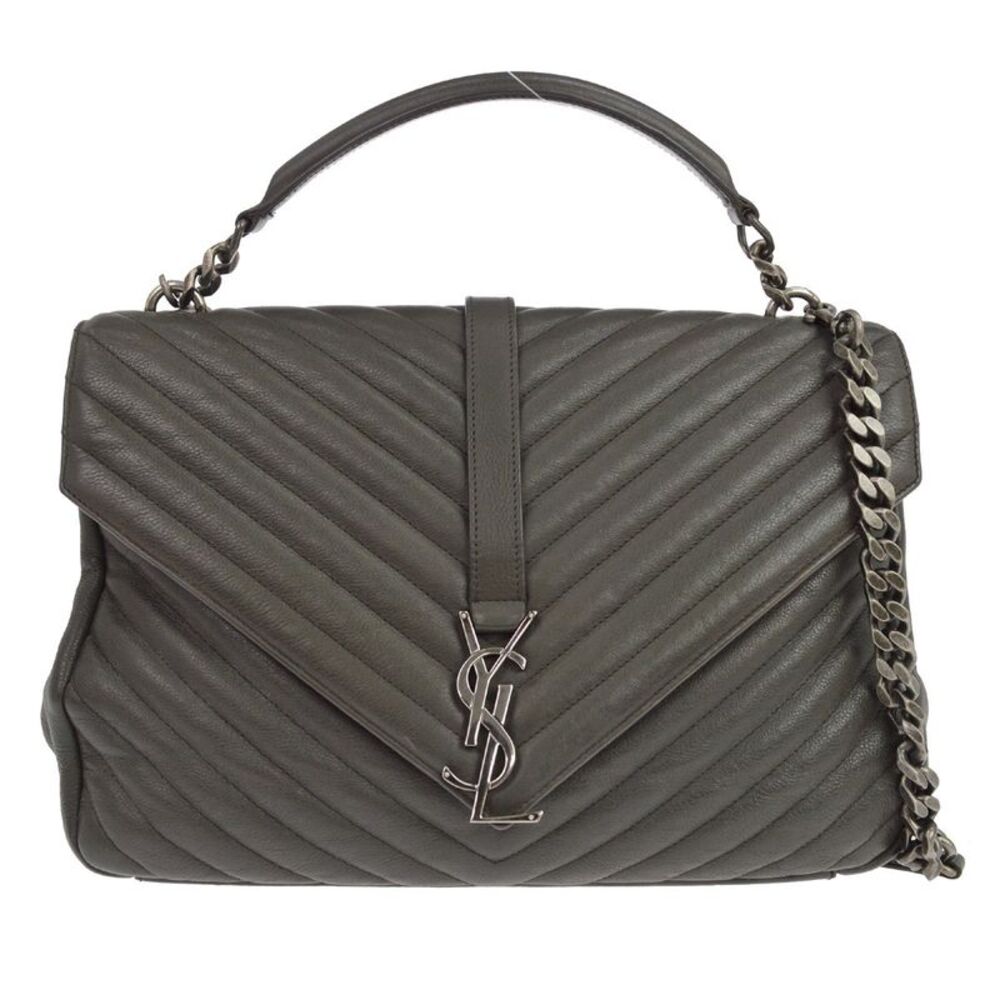 Saint Laurent Classic Monogram College Matelasse Chevron Leather Gray Leather